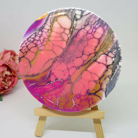 'Pink Gold Swipe' Original Acrylic Art on Recycled 11.5 cm Disc.