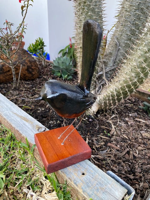 Hand carved Willy Wagtail Wooden Sculpture