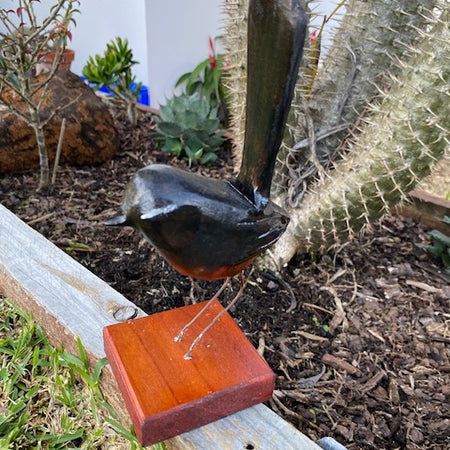 Hand carved Willy Wagtail Wooden Sculpture