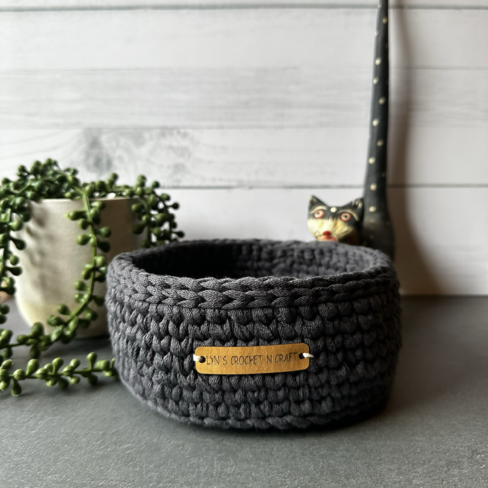 Charcoal Gray Crocheted basket available at Lyn’s Crochet n Craft on Madeit