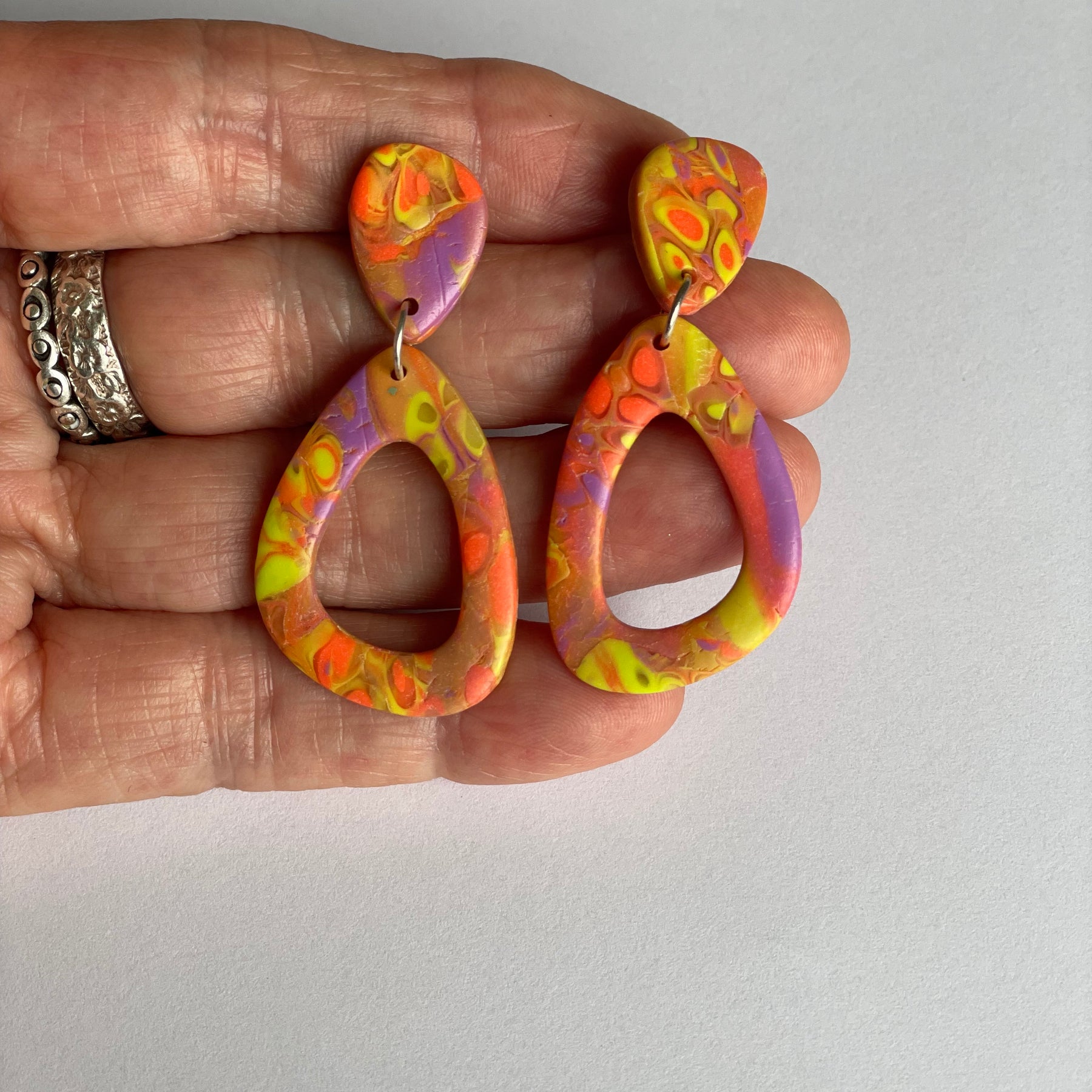 Polymer Clay Double Drop Stud Earrings – Sunset