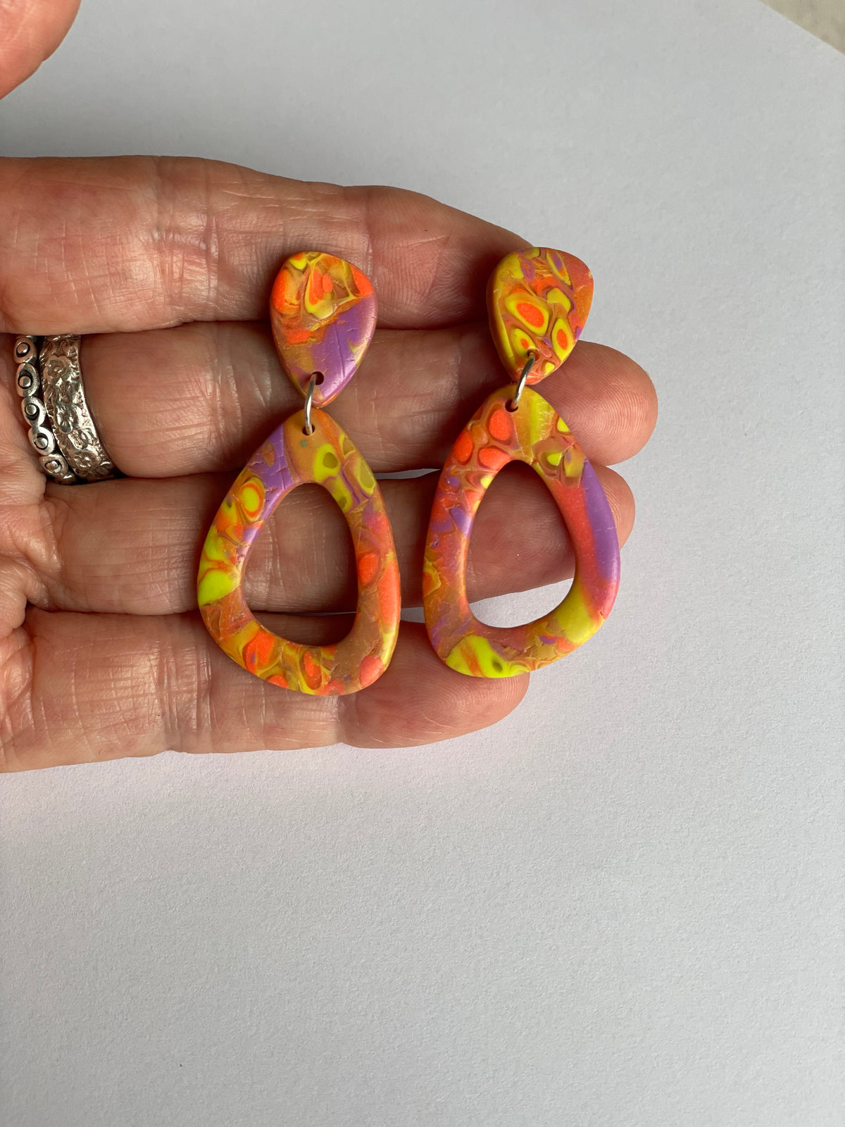 Polymer Clay Double Drop Stud Earrings – Sunset