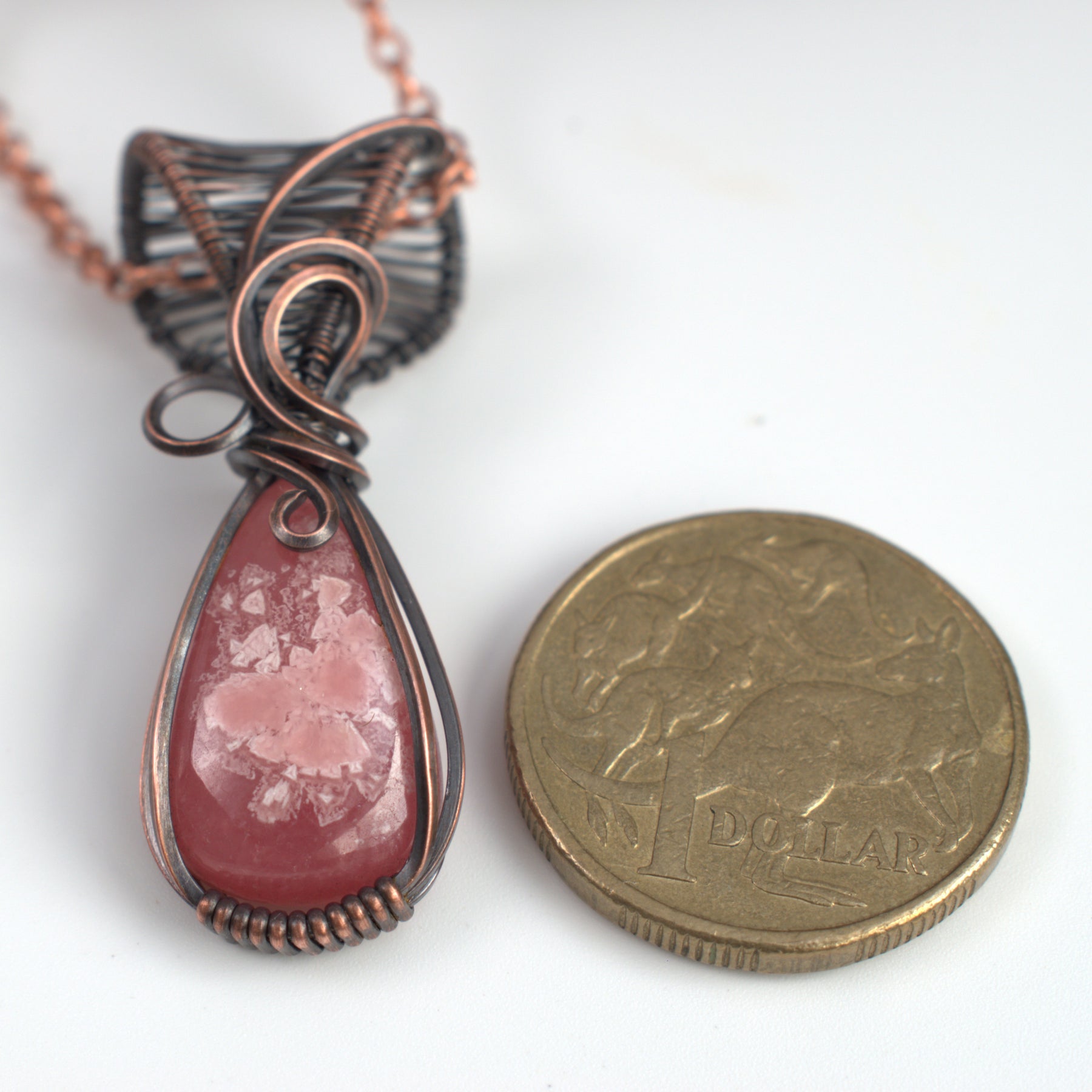 Rhodochrosite Hand-wrapped Copper Pendant - Rose Within