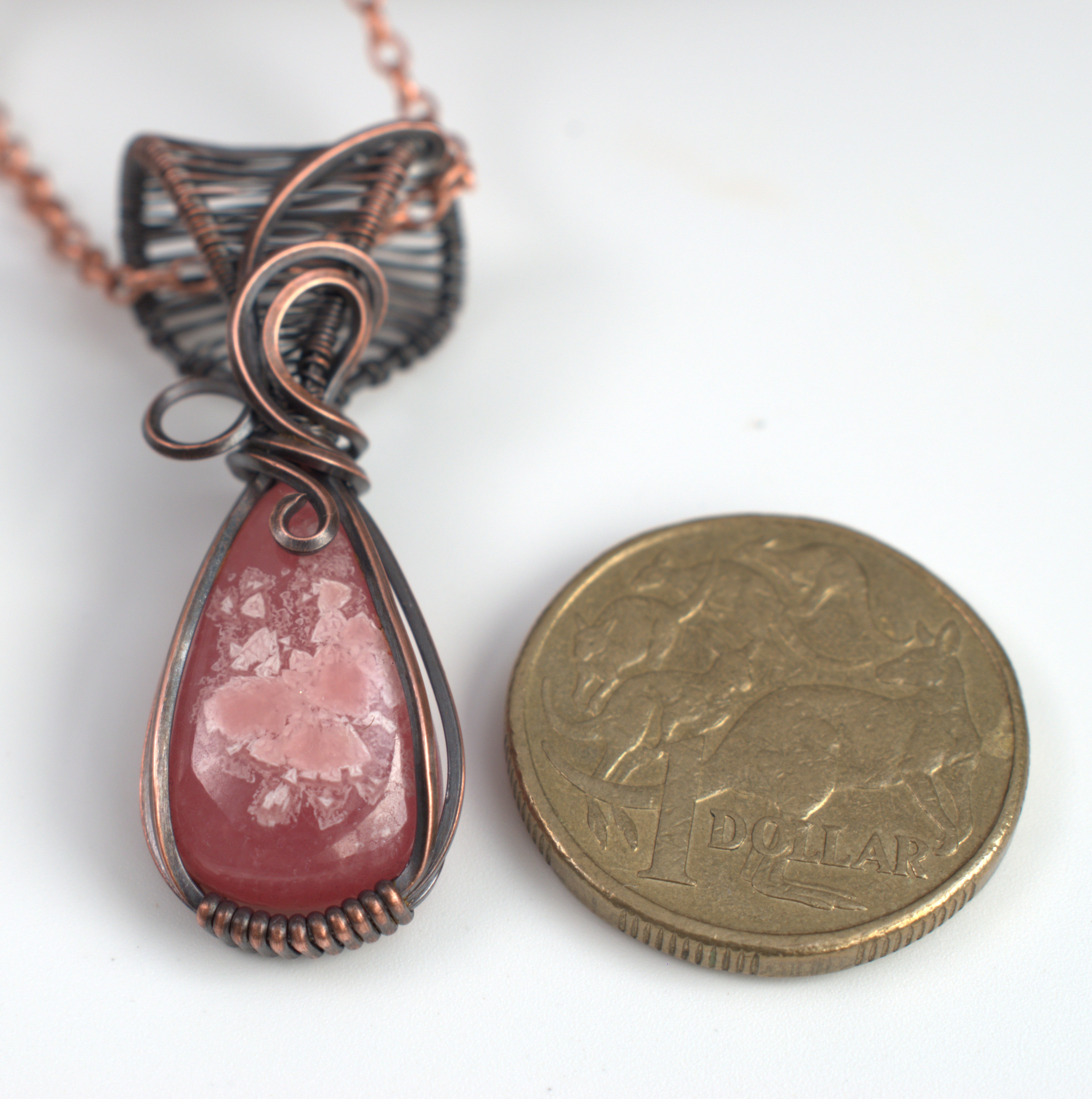 Rhodochrosite Hand-wrapped Copper Pendant - Rose Within