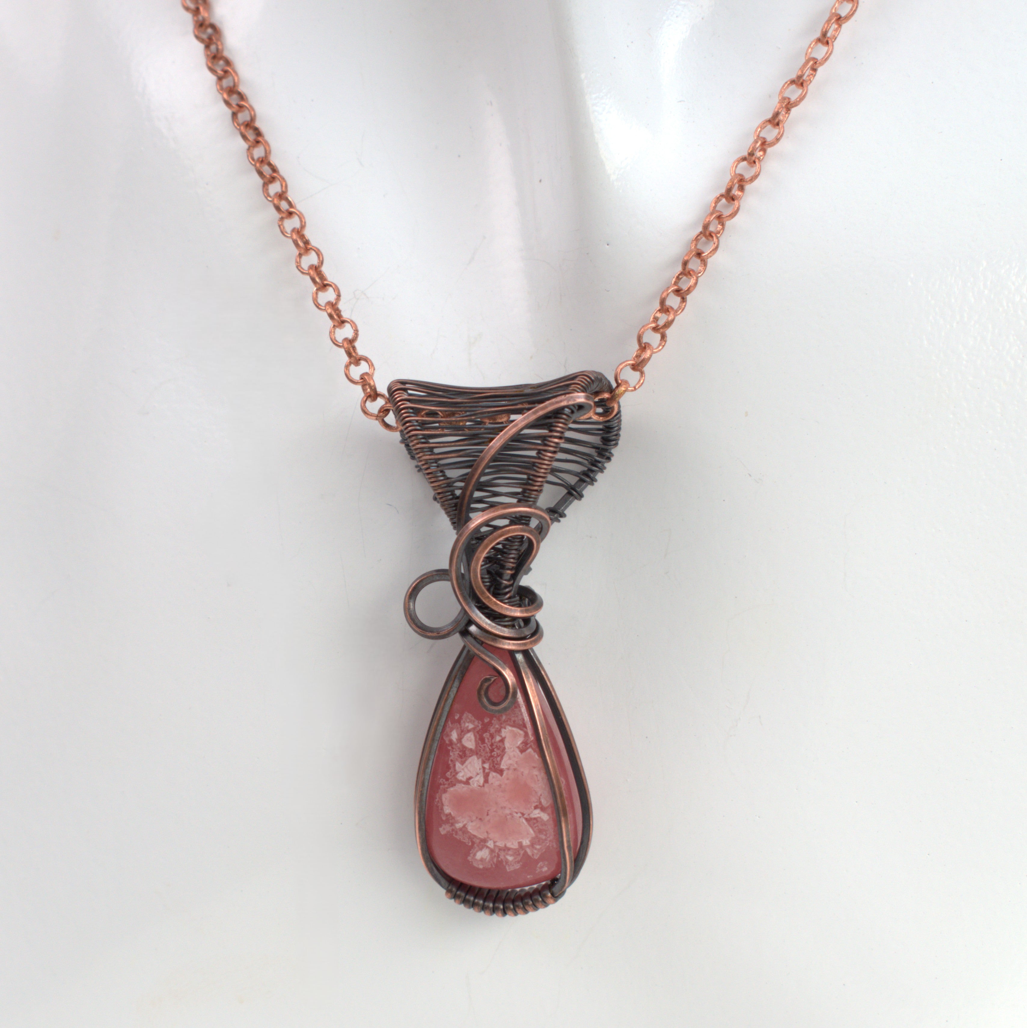 Rhodochrosite Hand-wrapped Copper Pendant - Rose Within
