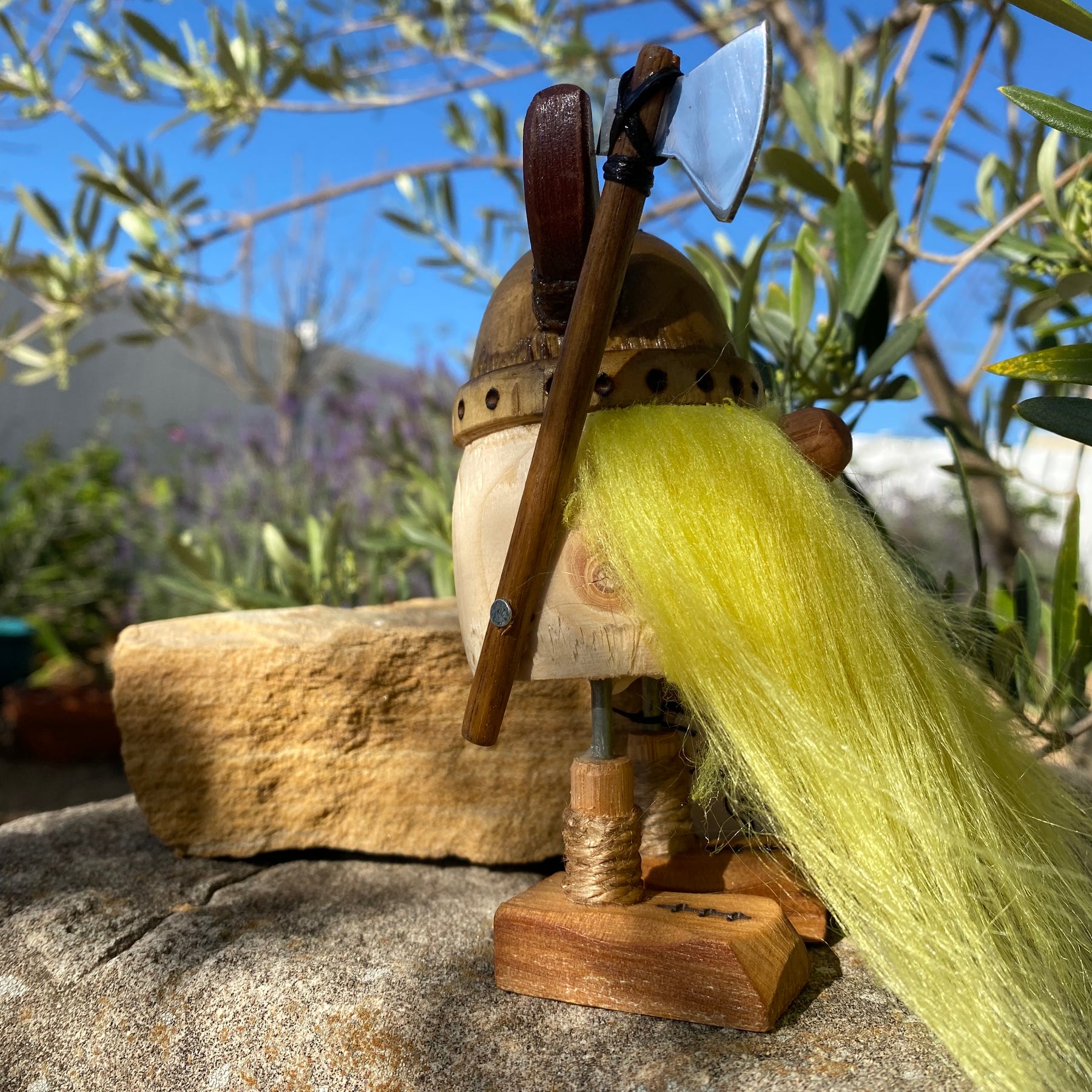 Handmade Wooden Viking Figure with Yellow Beard – Recycled Australian Timber Decor