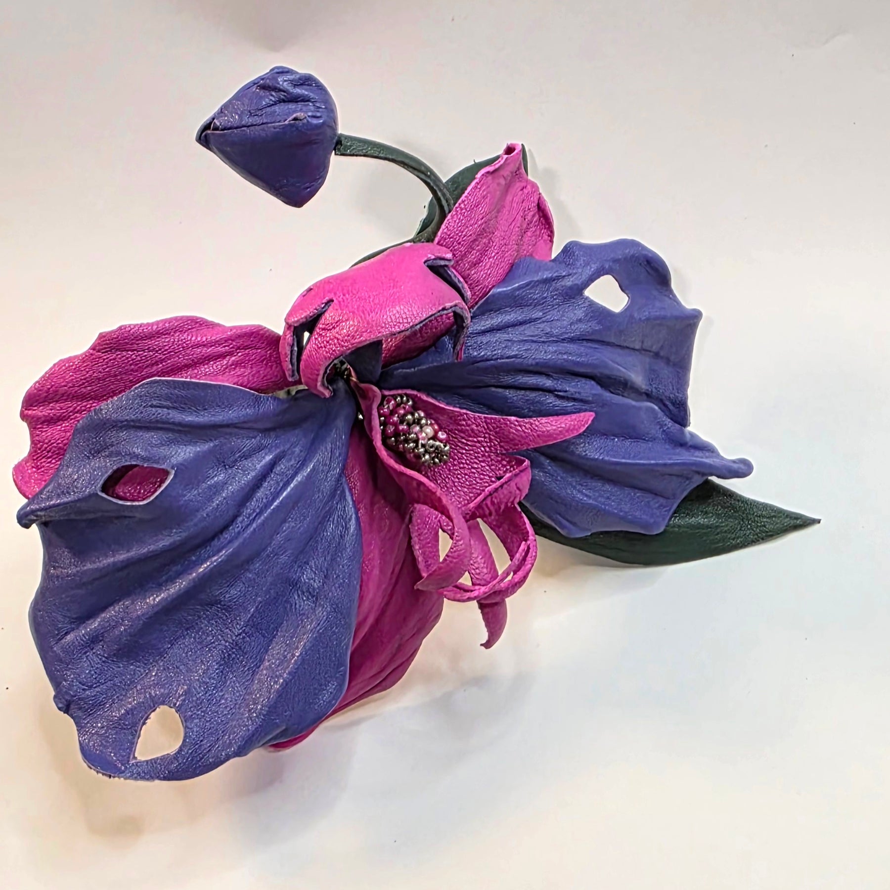 Leather Orchid “Midnight Bloom”, Flower Brooch, hair hat  clip, corsage