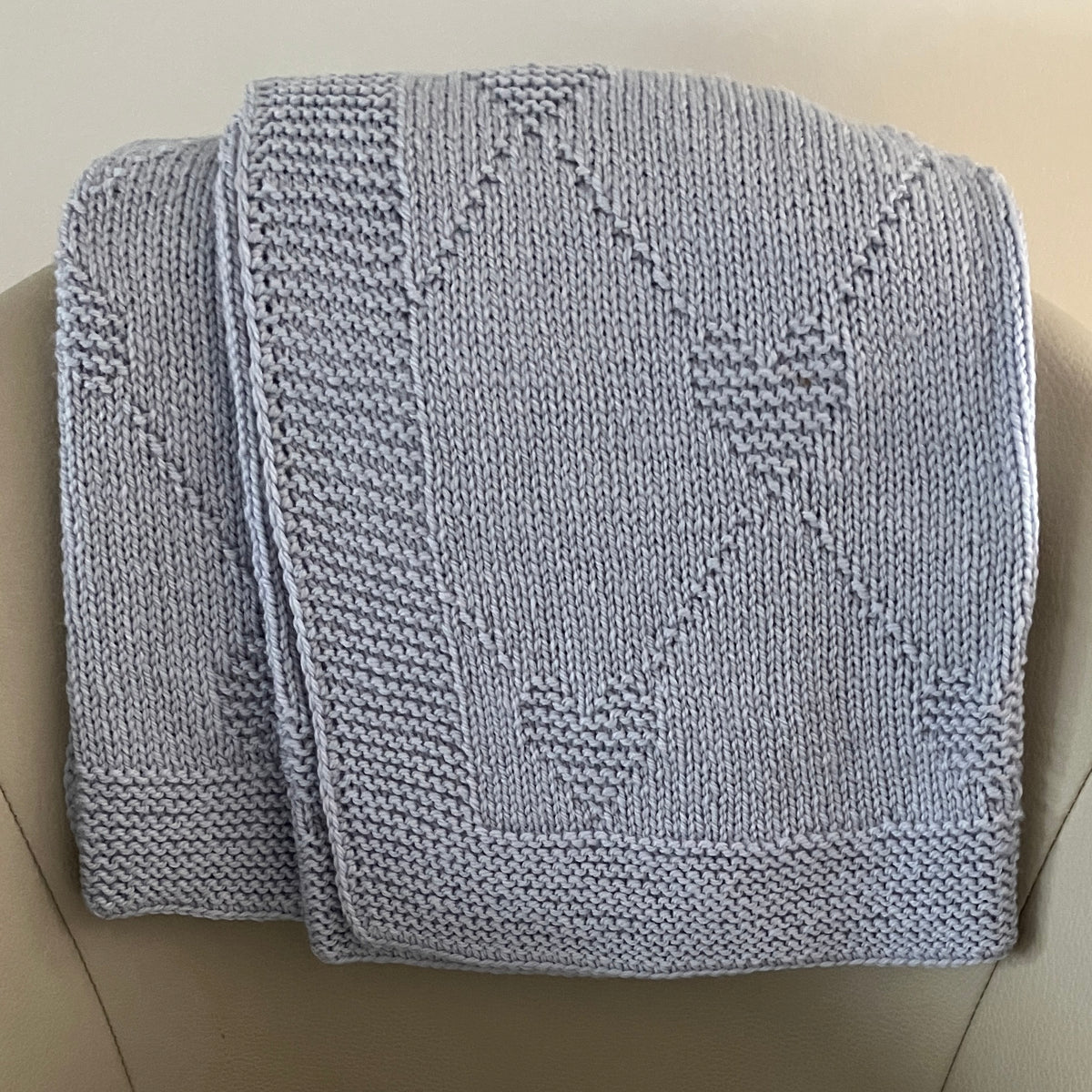 Baby shawl - hugs & kisses design - hand-knitted in Australian wool - moonflower blue