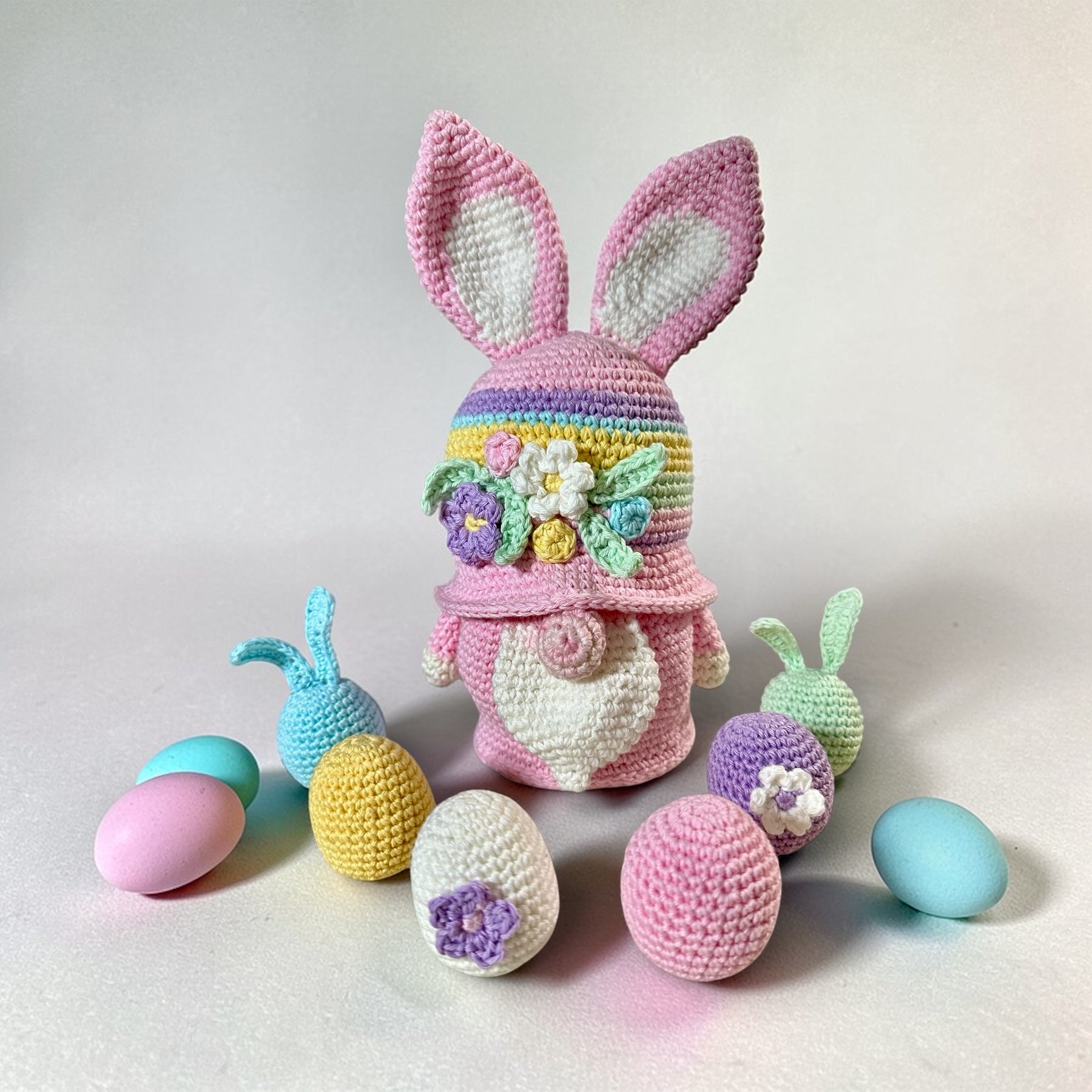 Crochet Bunny Ears Easter Gnome Basket