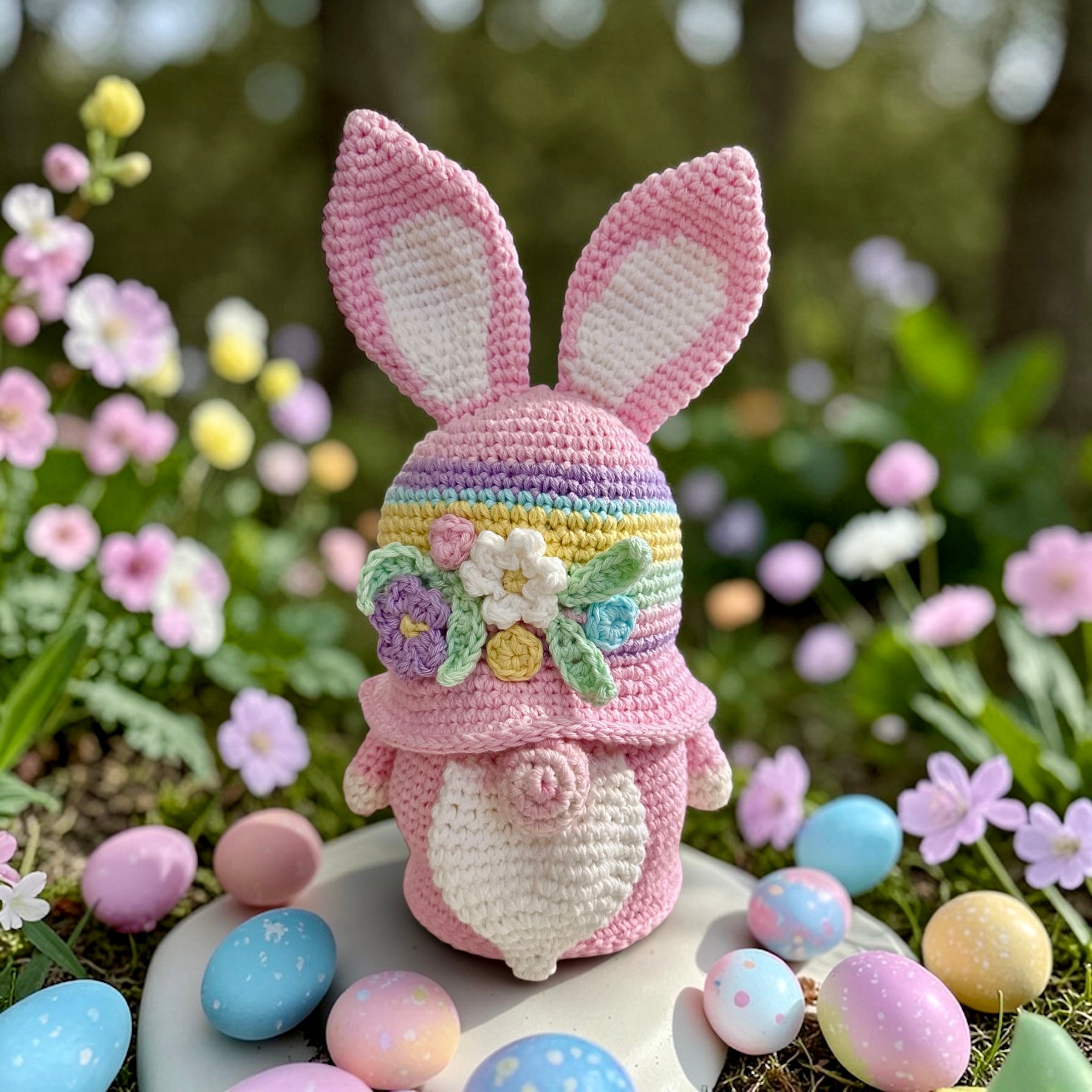 Crochet Bunny Ears Easter Gnome Basket
