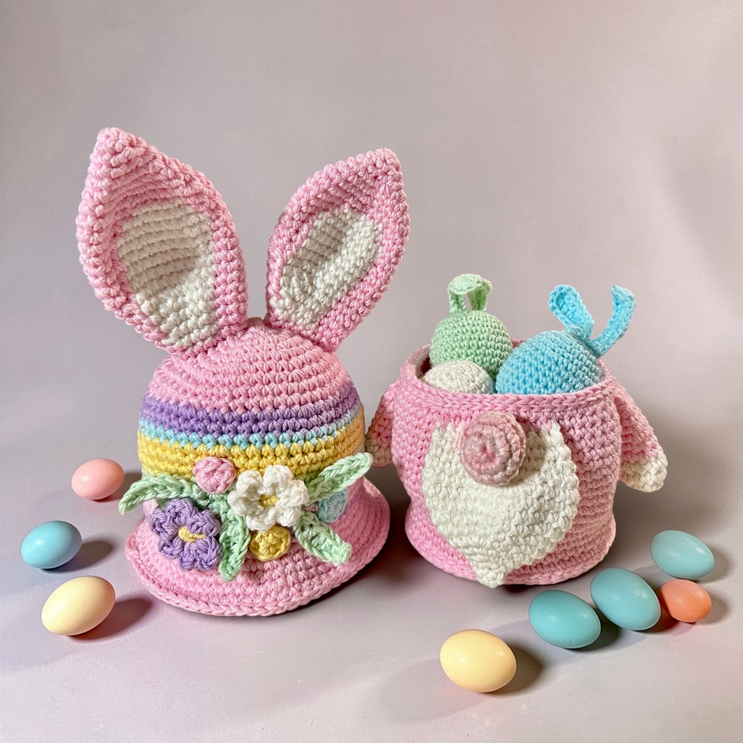 Crochet Bunny Ears Easter Gnome Basket