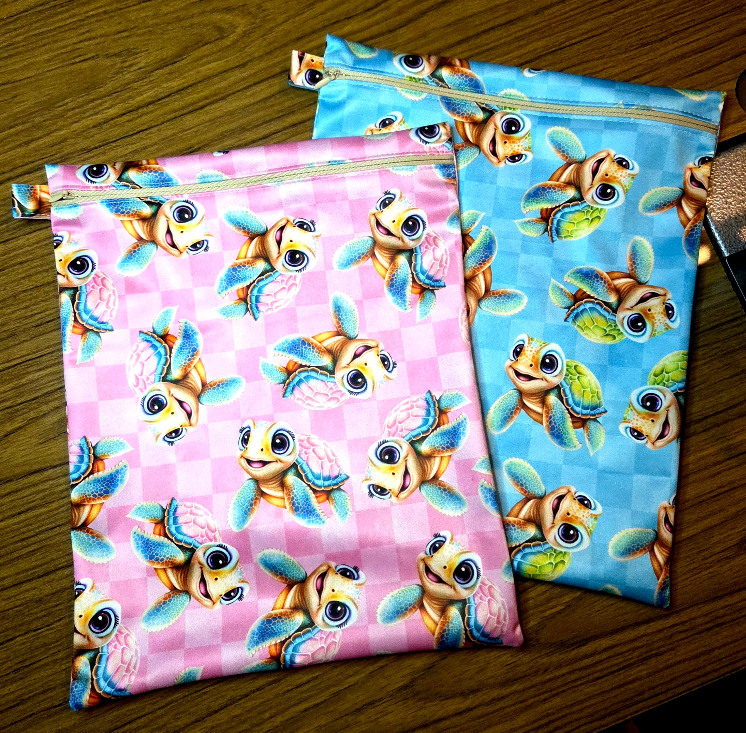 LARGE Wet Bag with Turtles, Pink OR Blue