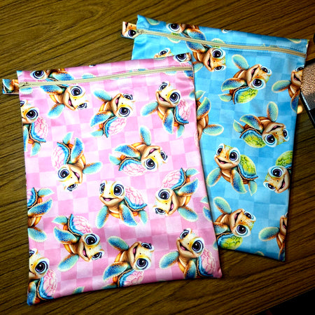 LARGE Wet Bag with Turtles, Pink OR Blue