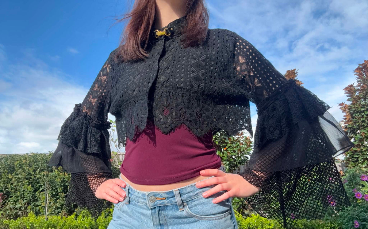 Upcycled Black Lace Bolero Layered Sleeves