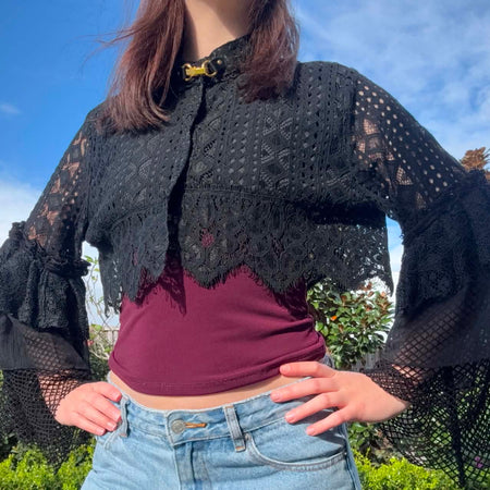 Upcycled Black Lace Bolero Layered Sleeves