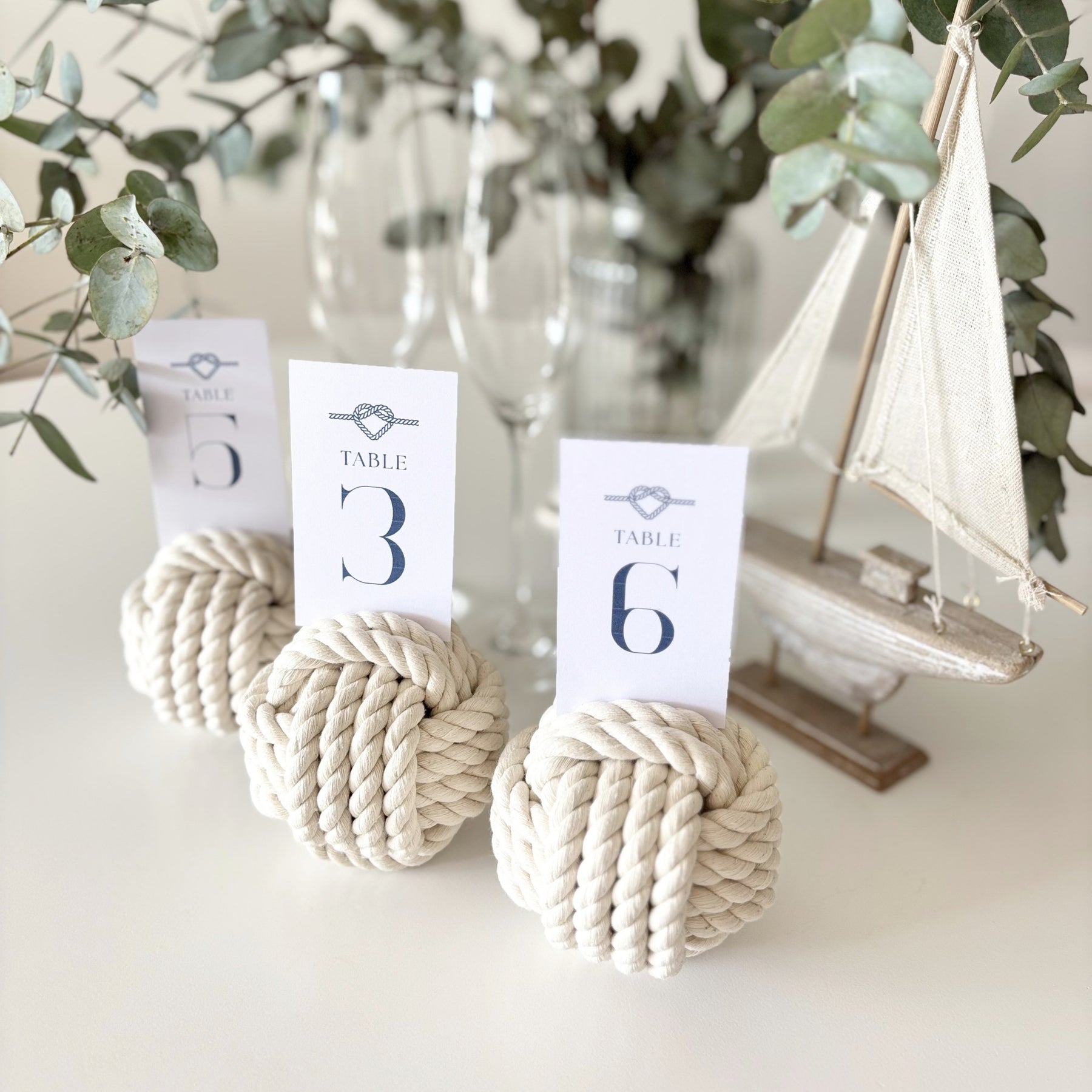 Monkey Fist Nautical Knots - Table Number Holder - Set of 3