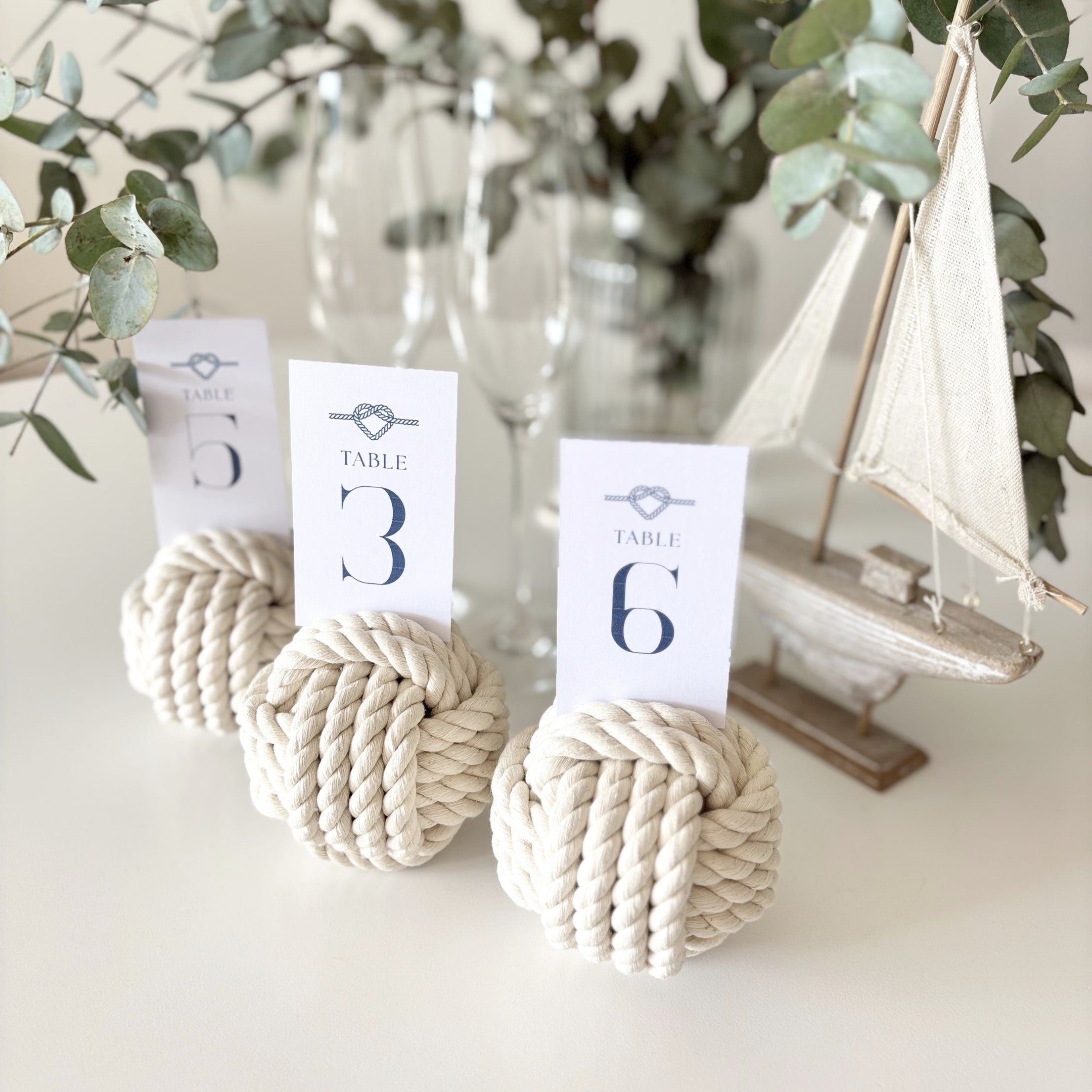 Monkey Fist Nautical Knots - Table Number Holder - Set of 3