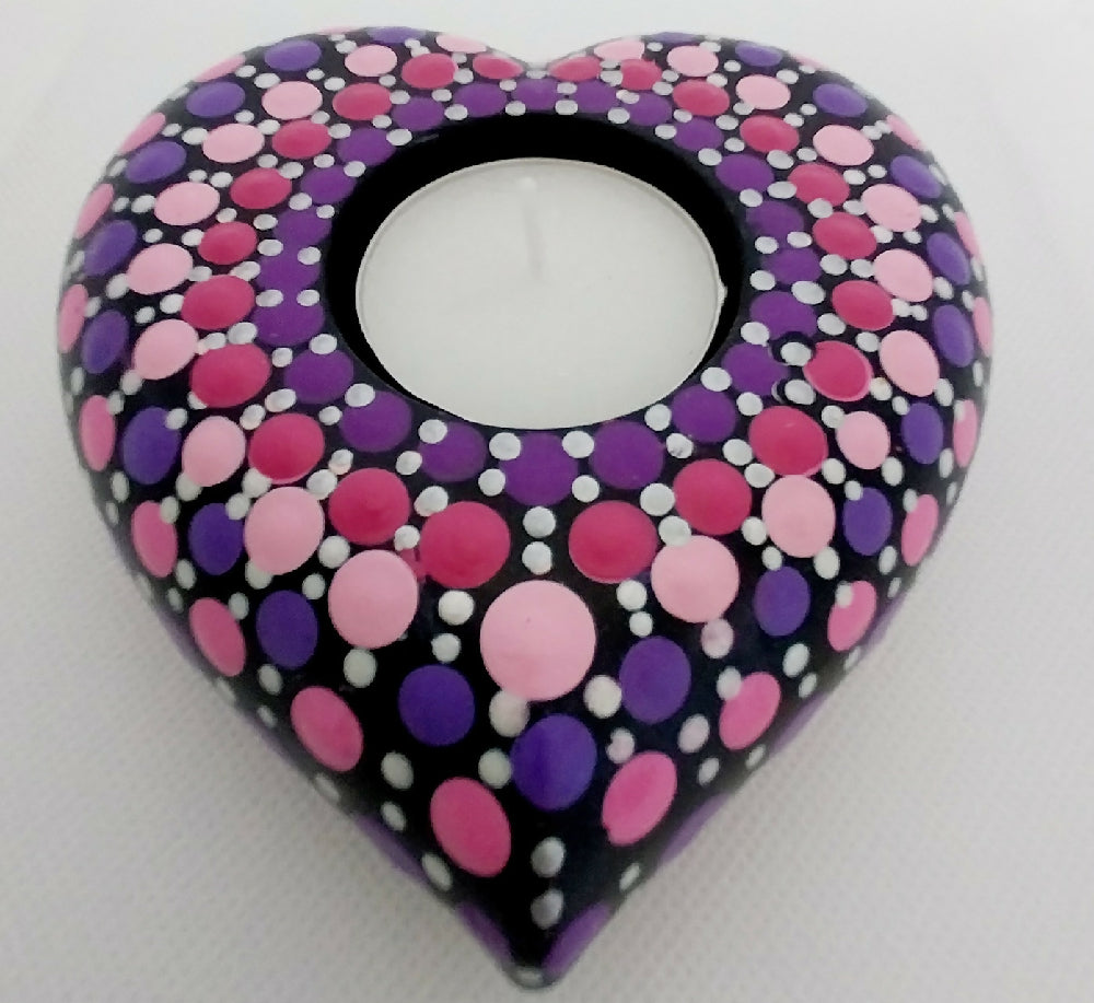 Pink and Purple Heart Tealight Candle Holder