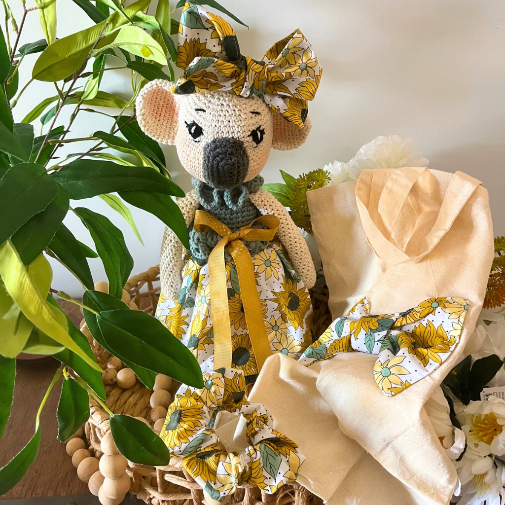 Handmade Crochet Koala Miss Kirby| Matching Carry Bag|Matching Hair Scrunchie