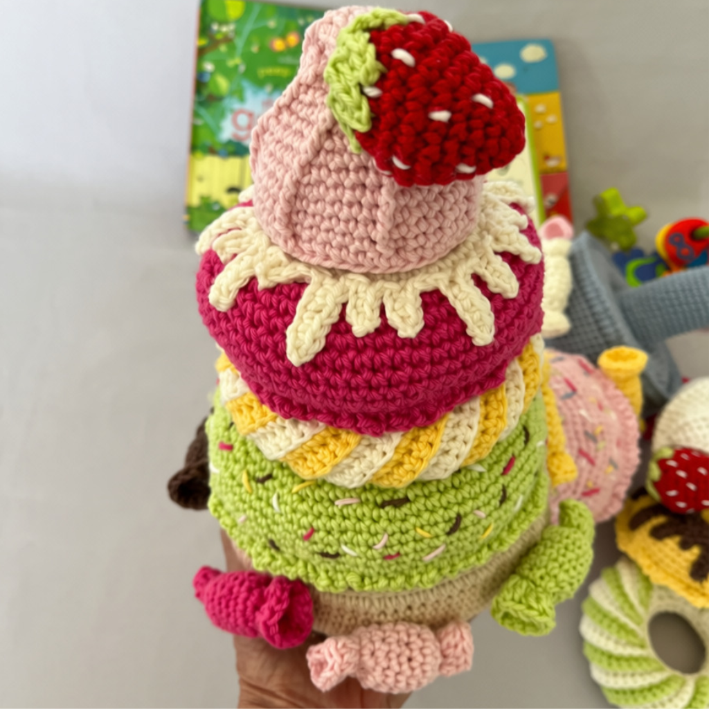 Crochet Stacking Toy Ice Cream Donuts, Crochet Stacking Toy