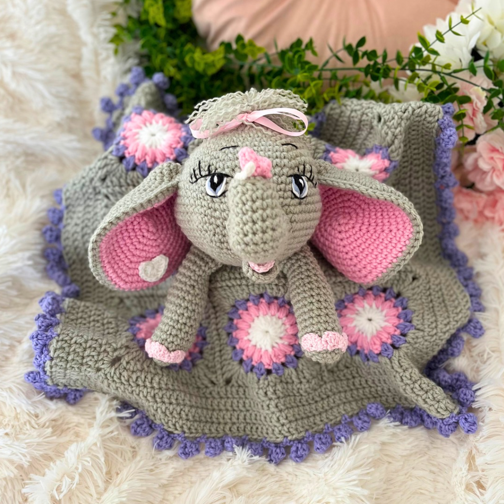 Crochet Elephant Lovey Blanket Miss Ellie, Crochet Elephant Snuggler