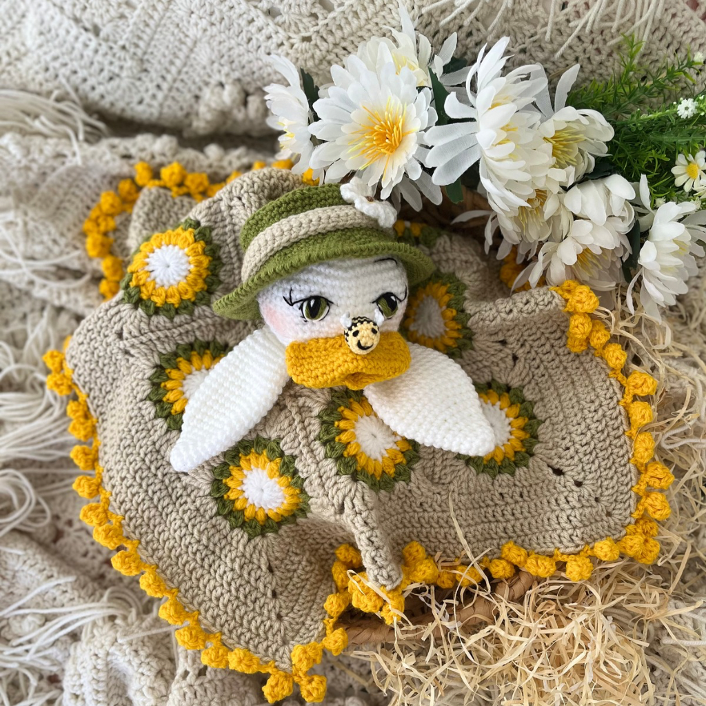 Crochet Lovey Blanket Daisy Duck, Crochet Duck Snuggler 50cms