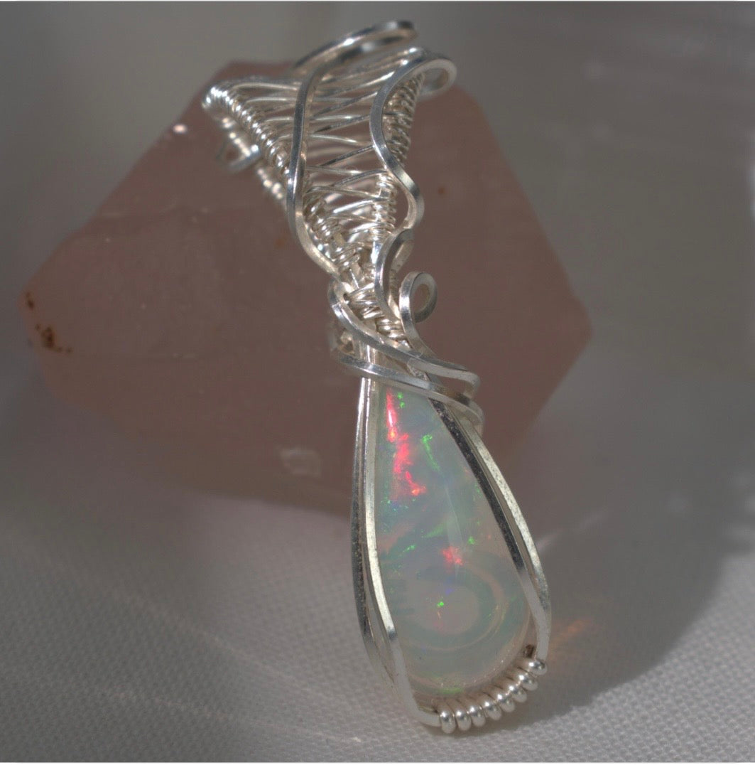 Silent Flame — Ethiopian Opal Wire Wrapped Pendant