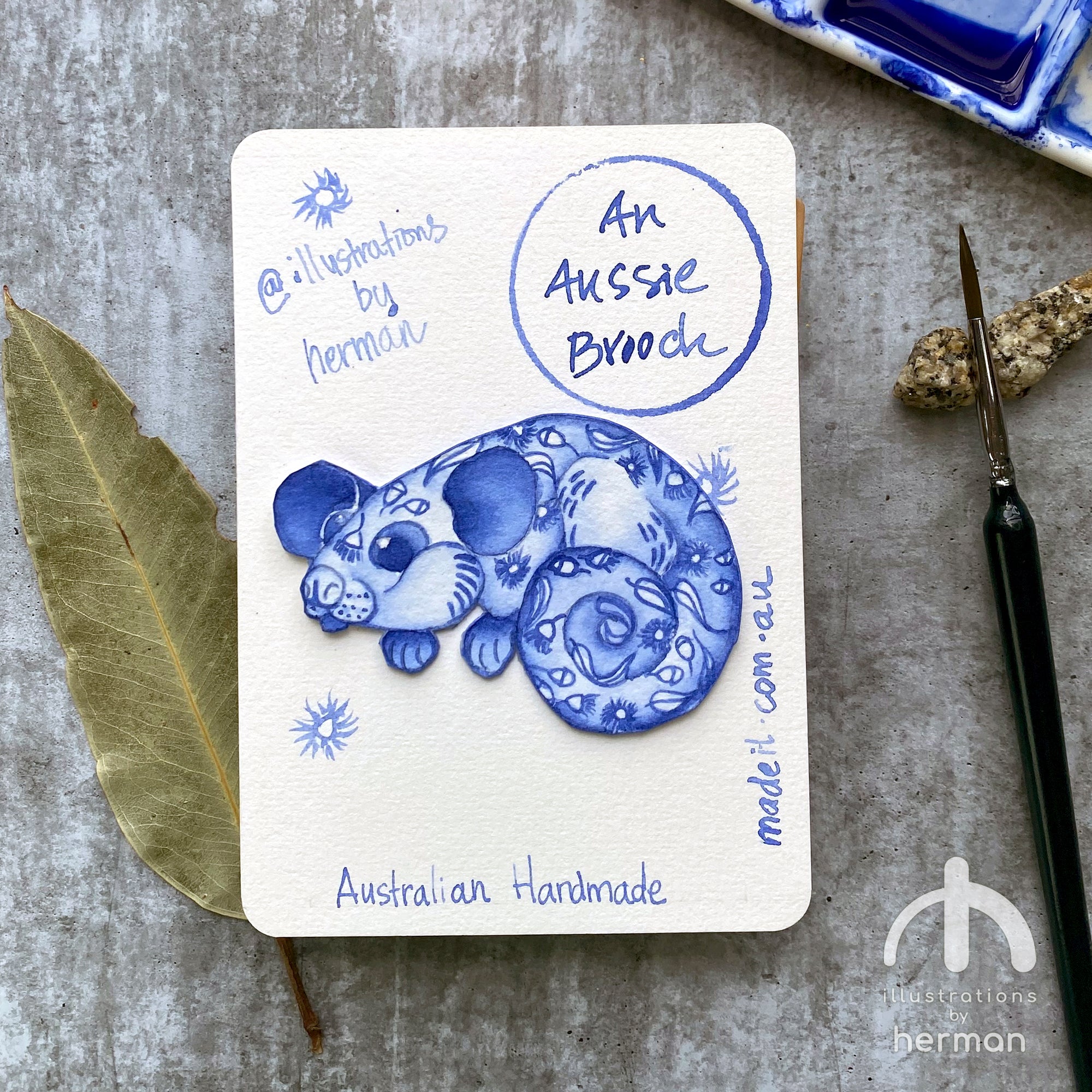 Australian Animal Brooch - Handpainted - Delft Inspired