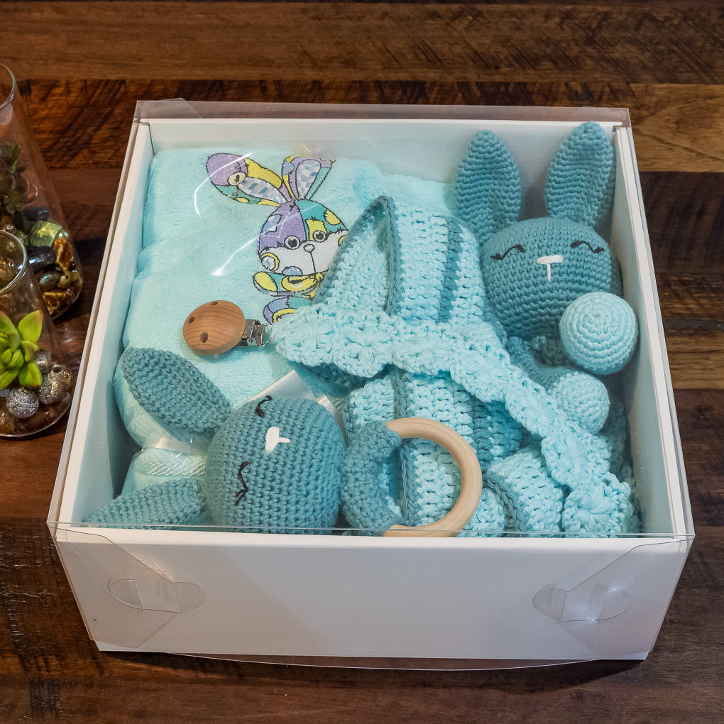 Baby Lovey / Comforter Sets - Lovey, Rattle, Bath Towel, Pacifier Clip