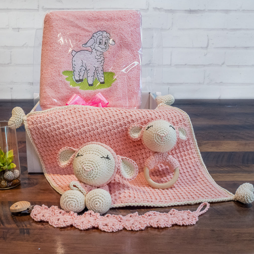 Baby Lovey / Comforter Sets - Lovey, Rattle, Bath Towel, Pacifier Clip