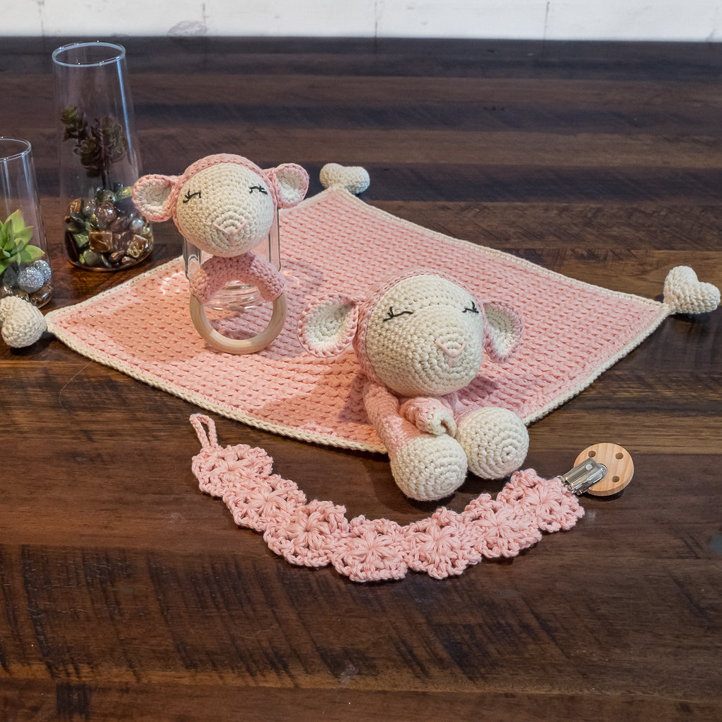 Baby Lovey / Comforter Sets - Lovey, Rattle, Bath Towel, Pacifier Clip