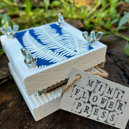 Flower Press with fern cyanotype for pressing small wildflowers
