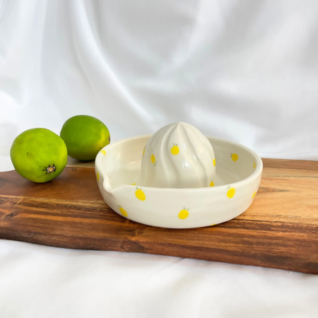 Handmade Dishwasher-Safe Ceramic Citrus Juicer - Lemon Pattern