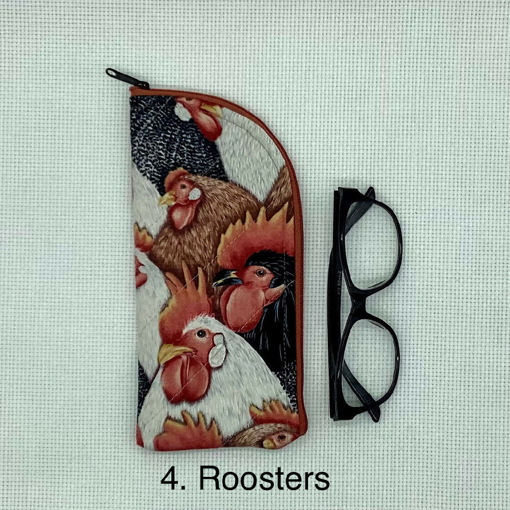 Hen And Chickens curved top zip pouch for glasses, phones, handbag organiser, etc.