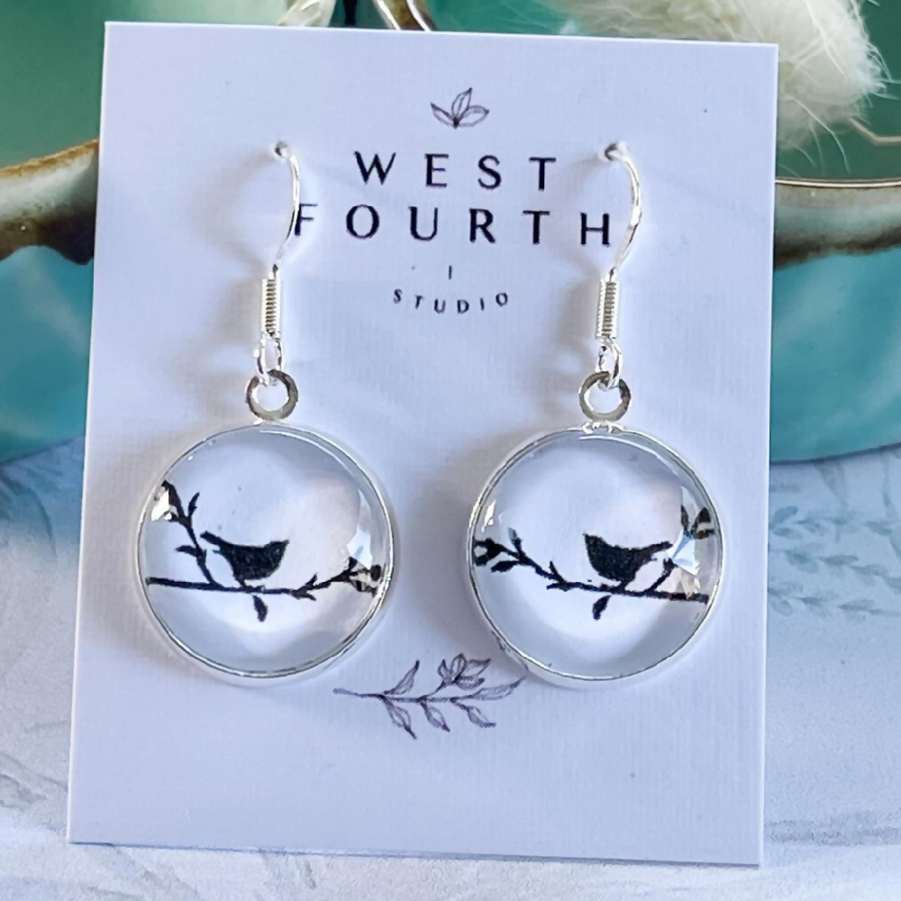 Bird Earrings • Bird on a Branch Earrings