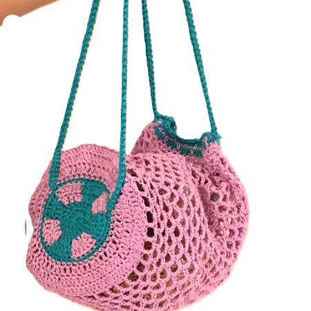 Hand made Crochet Eco Friendly Market bag or backpack two colours