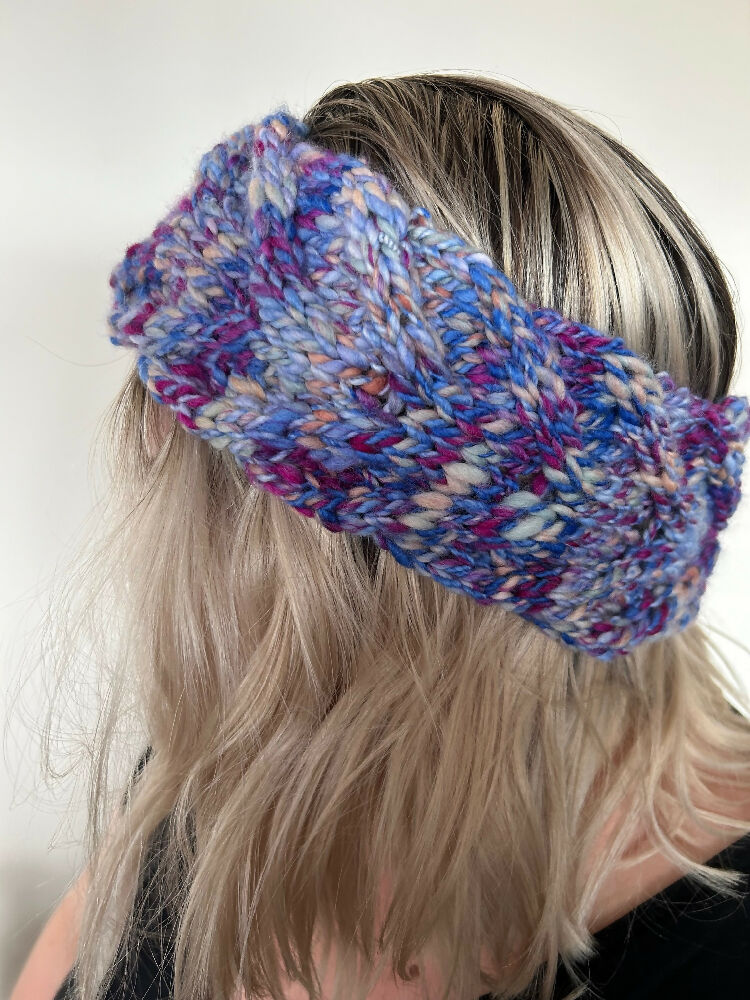 Hand Knitted Headband - Fruit Tingle Hand Spun Wool