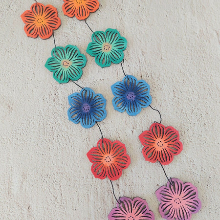 Flower Hand Painted Wood Dangle Earrings