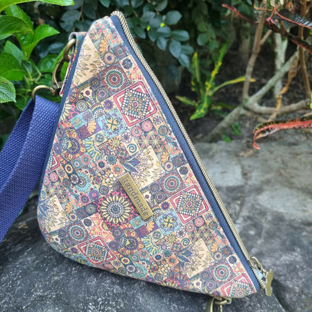 Cork Crossbody Bag-Navy and Patterned Cork