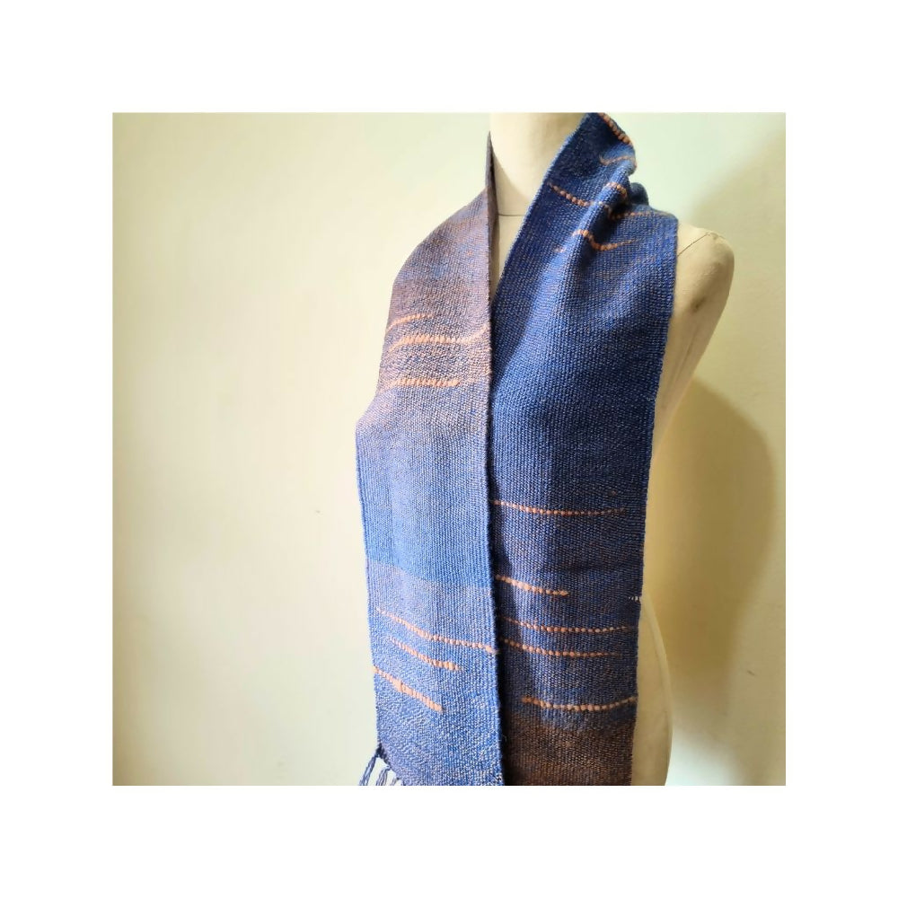 australian-artist-handmade-handwoven-peach-blue-scarf-10