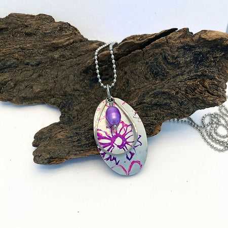 Floral print anodised aluminium pendant