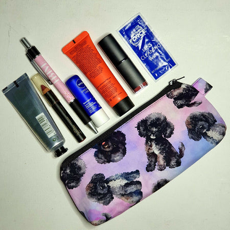 Compact pouch in cute poodle fabric, ideal for makeup, stationery, first aid etc