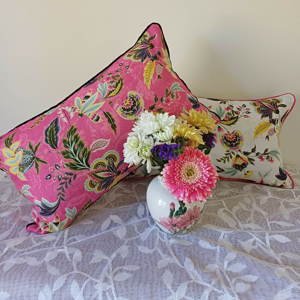 Floral - Cushion - Pink - White