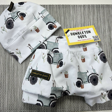 Tractors (Sage) - Handmade Baby Pants by Dumbleton Duds | Size New Born, 000, 00, 0, 1, 2