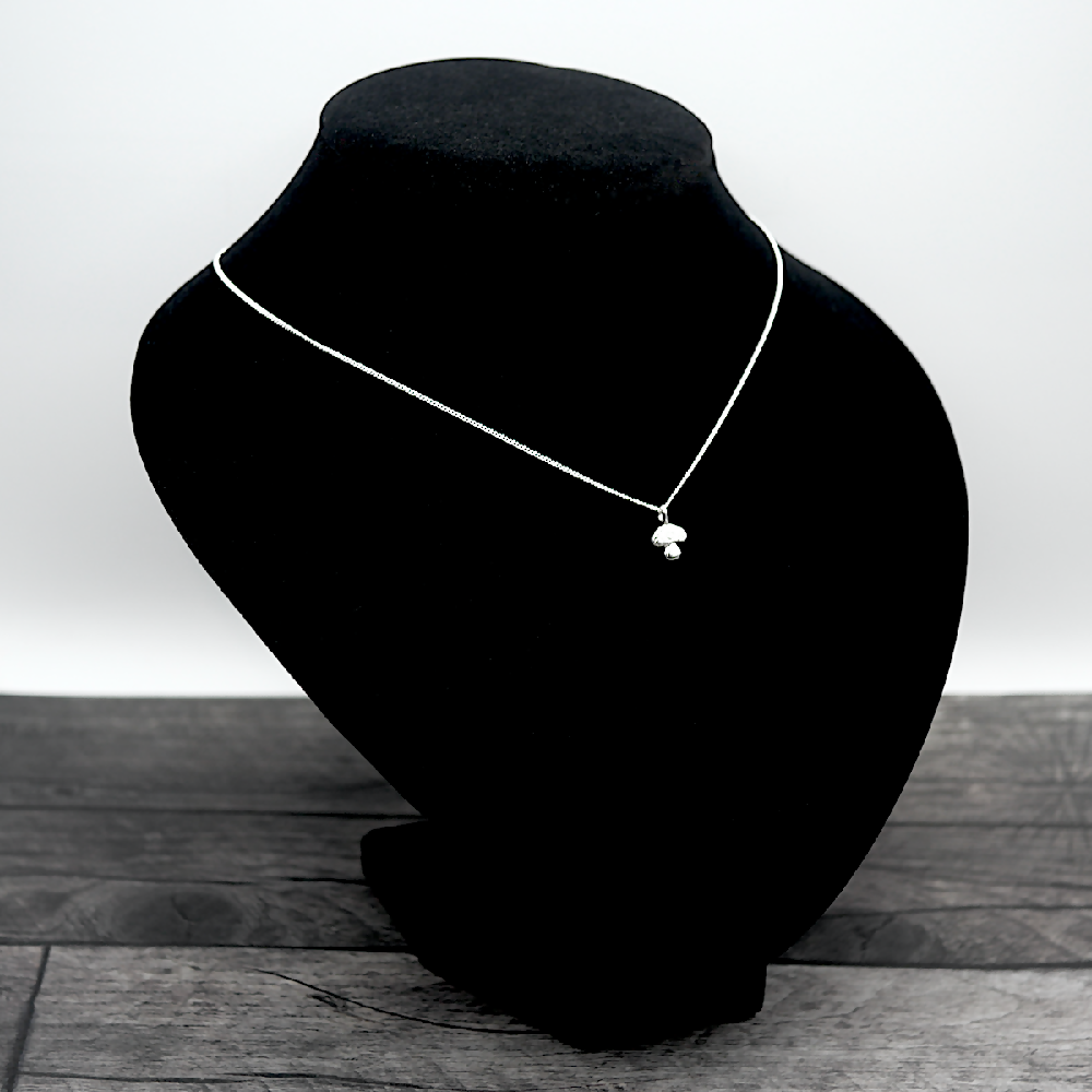 Tiny Mushroom - Handmade Sterling Silver Toadstool Pendant with Fine Chain