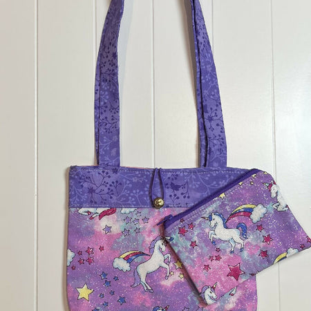 Pink and purple unicorns handbag and purse