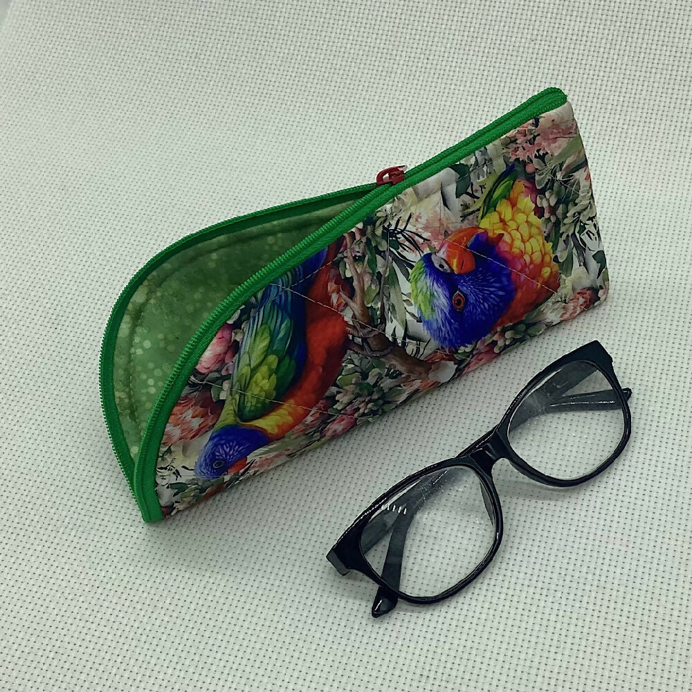 Australian birds curved top zip pouch for glasses, phones, handbag organiser, etc.