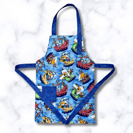 Apron .. Children's reversible .. Pirate Ship .., 6-7 years