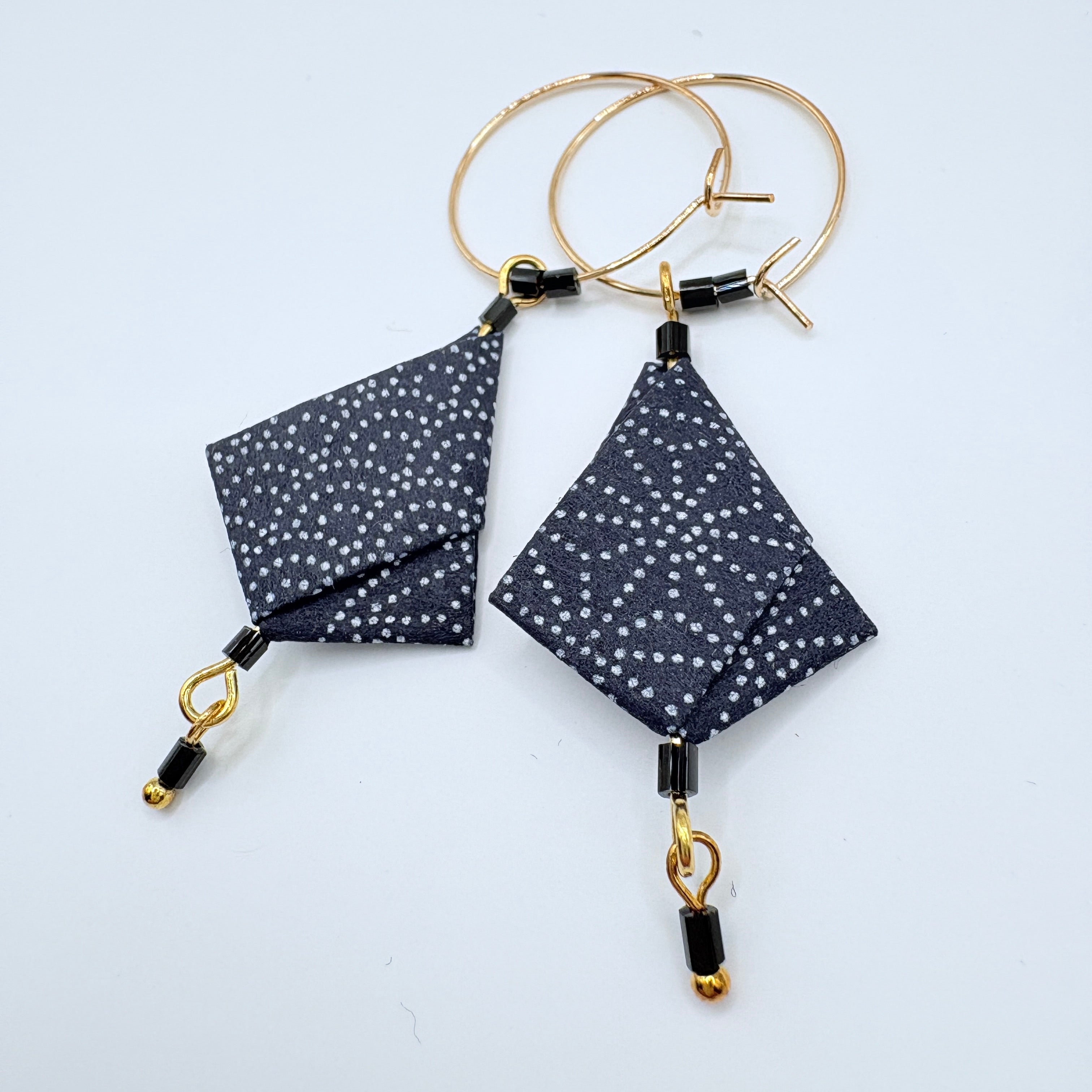 Blue Wagara Origami Earrings – Indigo Japanese Chiyo Paper with traditional geometric patterns
