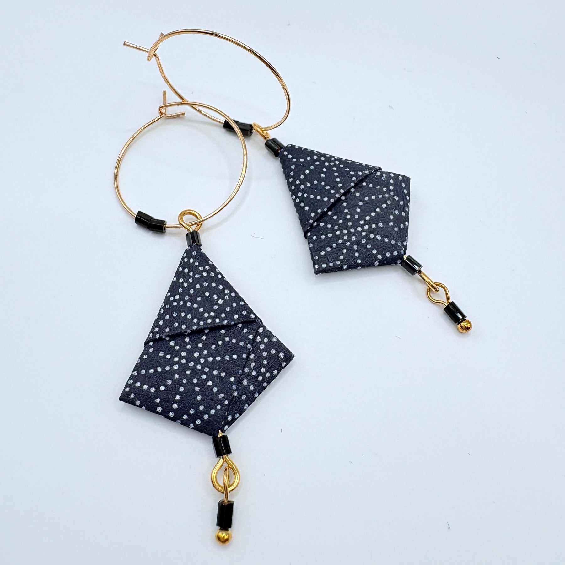 Blue Wagara Origami Earrings – Indigo Japanese Chiyo Paper with traditional geometric patterns